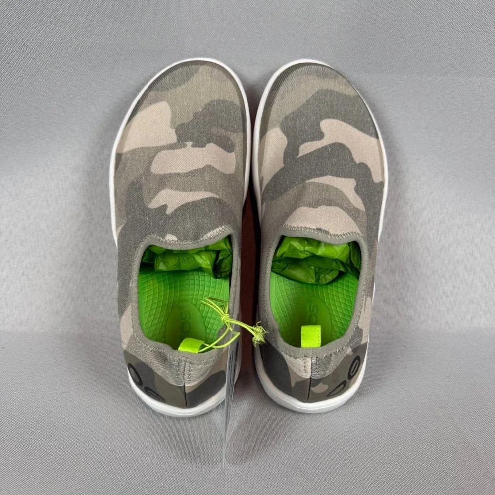 Oofos OOmg Eezee Recovery Sneakers Womens 5 White Green Camo Slip-On Shoes NIB